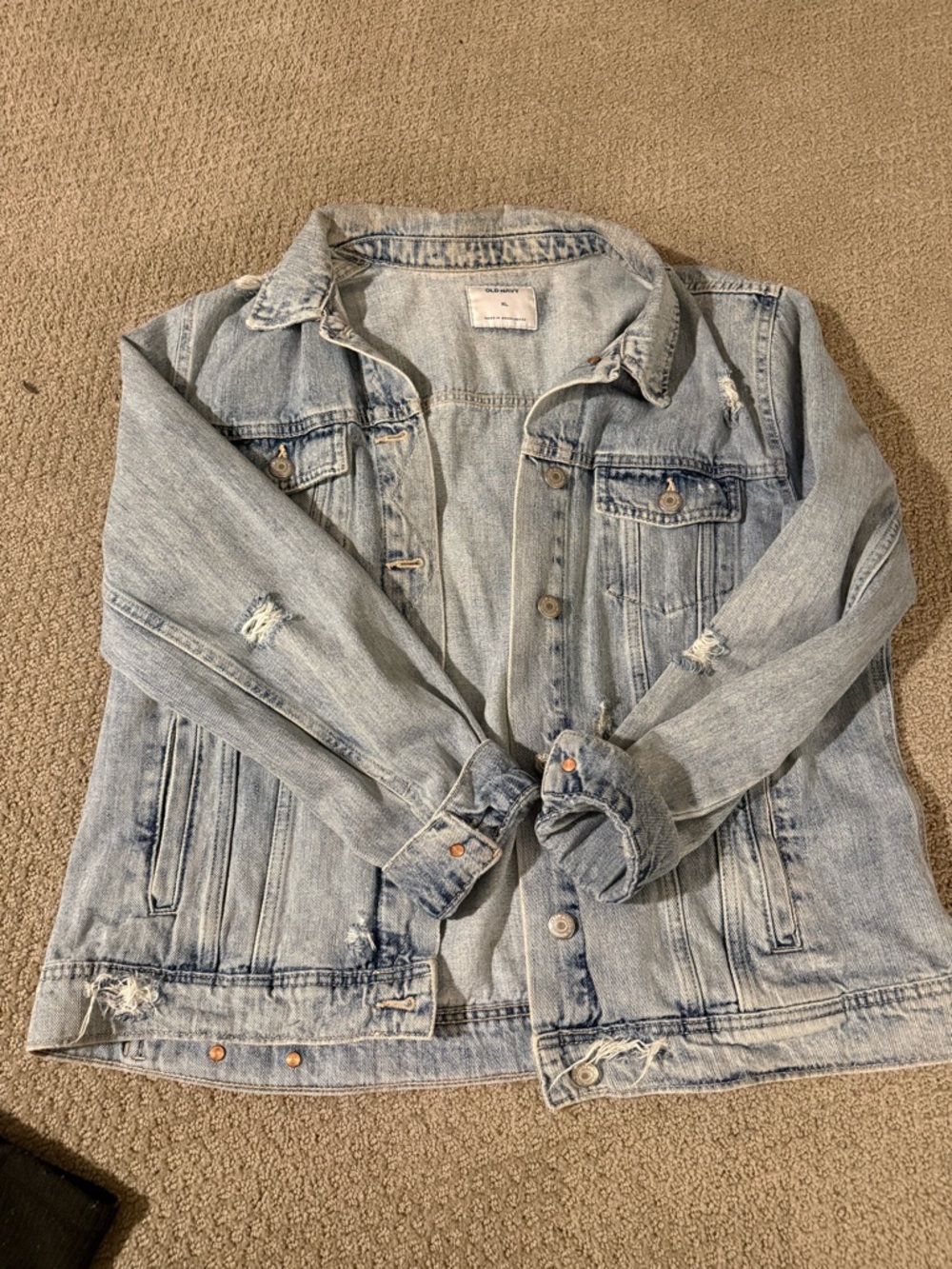 Old Navy Faded Light Blue Distressed Denim Jacket - Women